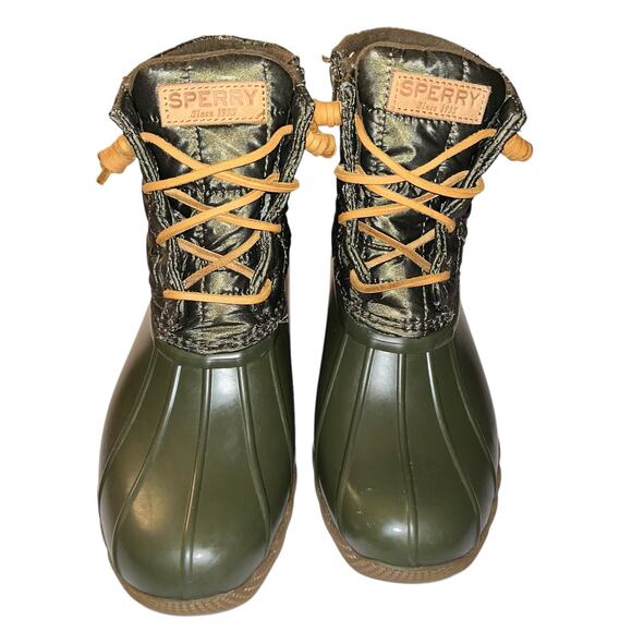 Sperry Saltwater Quilted Duck Boots Olive Green Waterproof Rubber – Women’s 7M - Picture 2 of 11